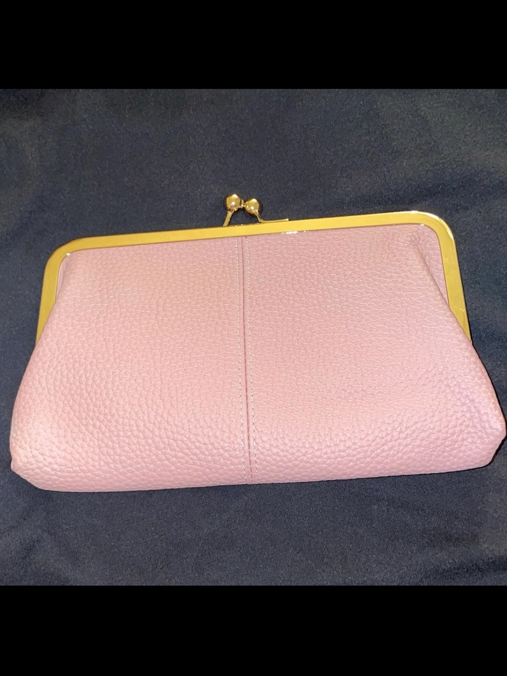 Pink Leather Clutch with Gold Frame